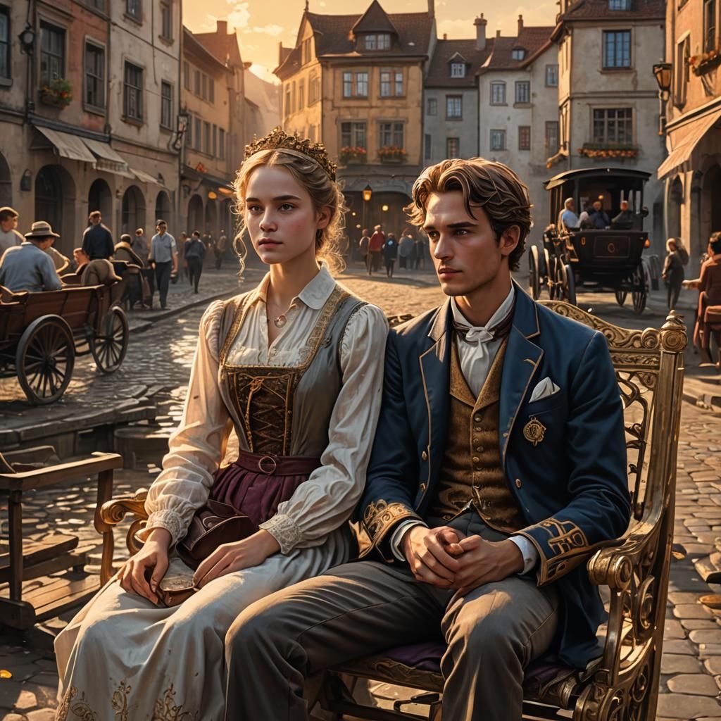 Victorian Couple in Carriage at Sunset