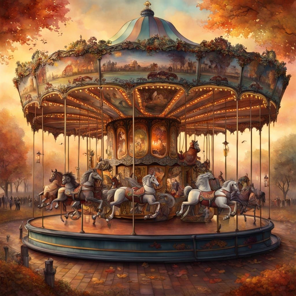 Victorian Carousel at Sunset in Autumn Colours