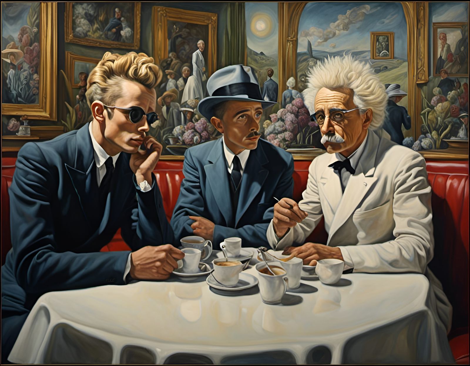 James Dean and Albert Einstein at a Cafe
