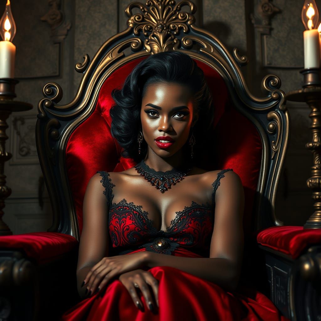 Ethereal Vampire Queen in Victorian-Era Splendor