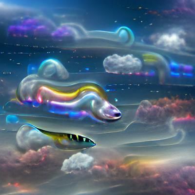 Holographic Cloud Eel in Fantasy Landscape
