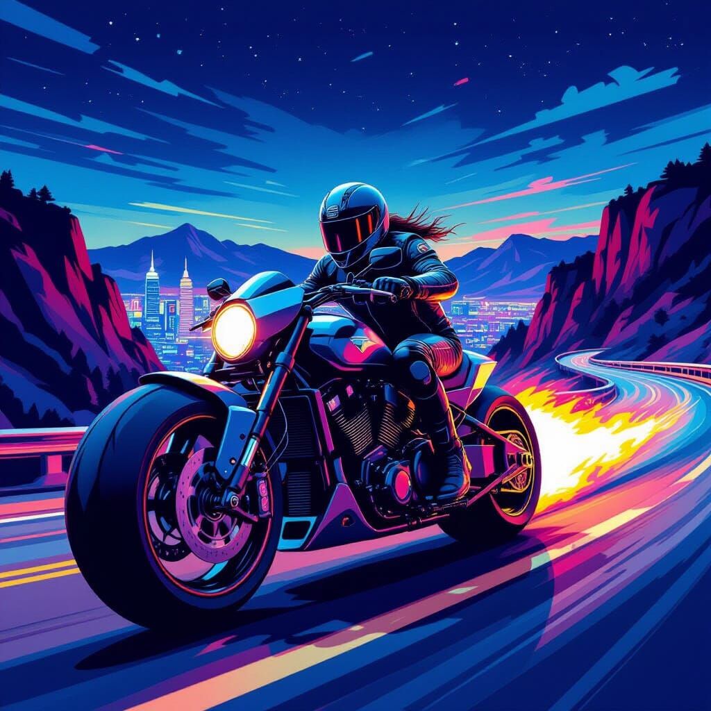 Motorcyclist on Race Bike in Pop Art Style