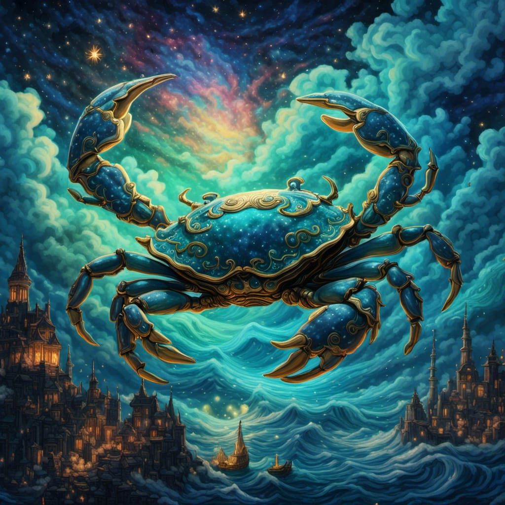Giant floating blue crab, representing Cancer