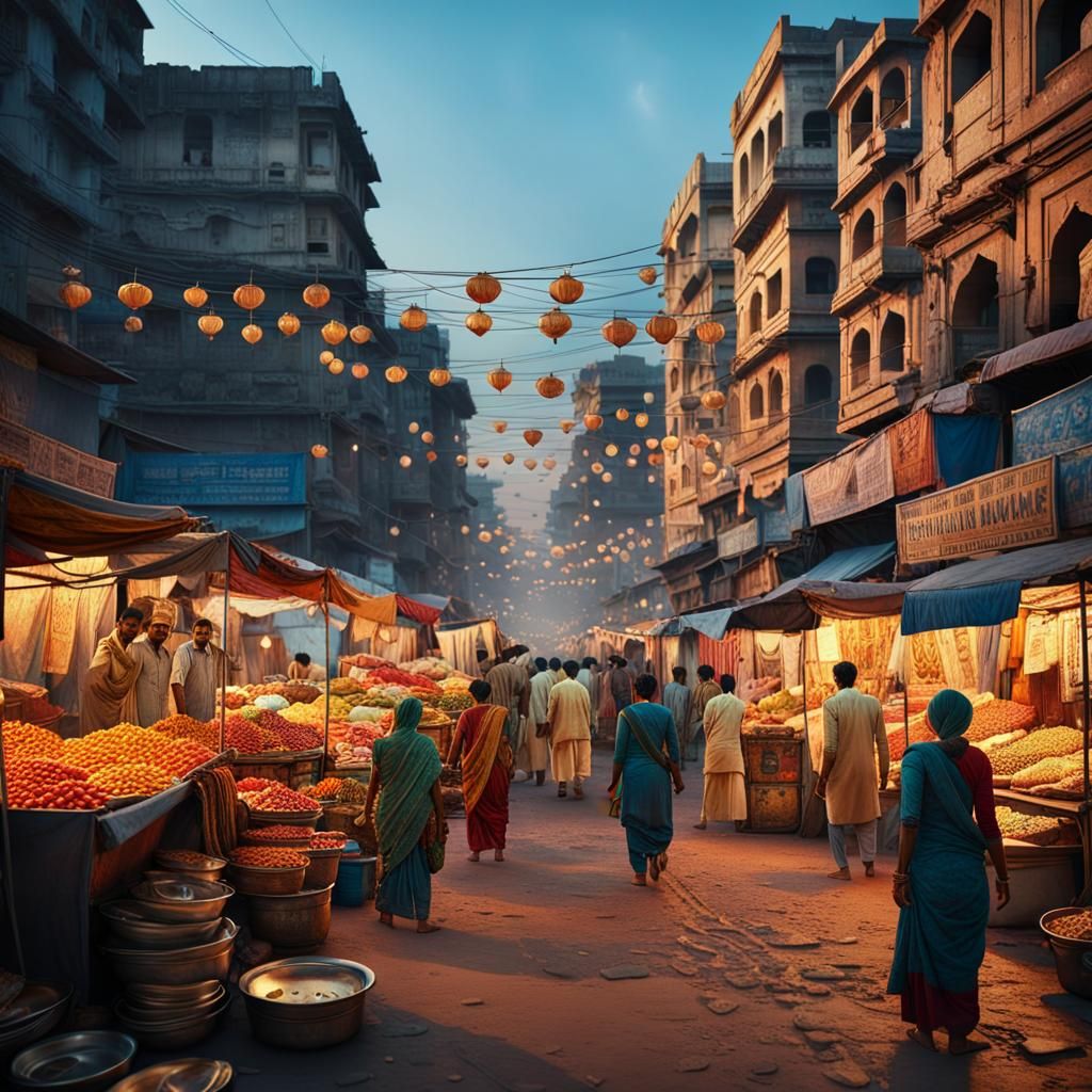 Indian Street Market at Dusk: Cinematic Film Still