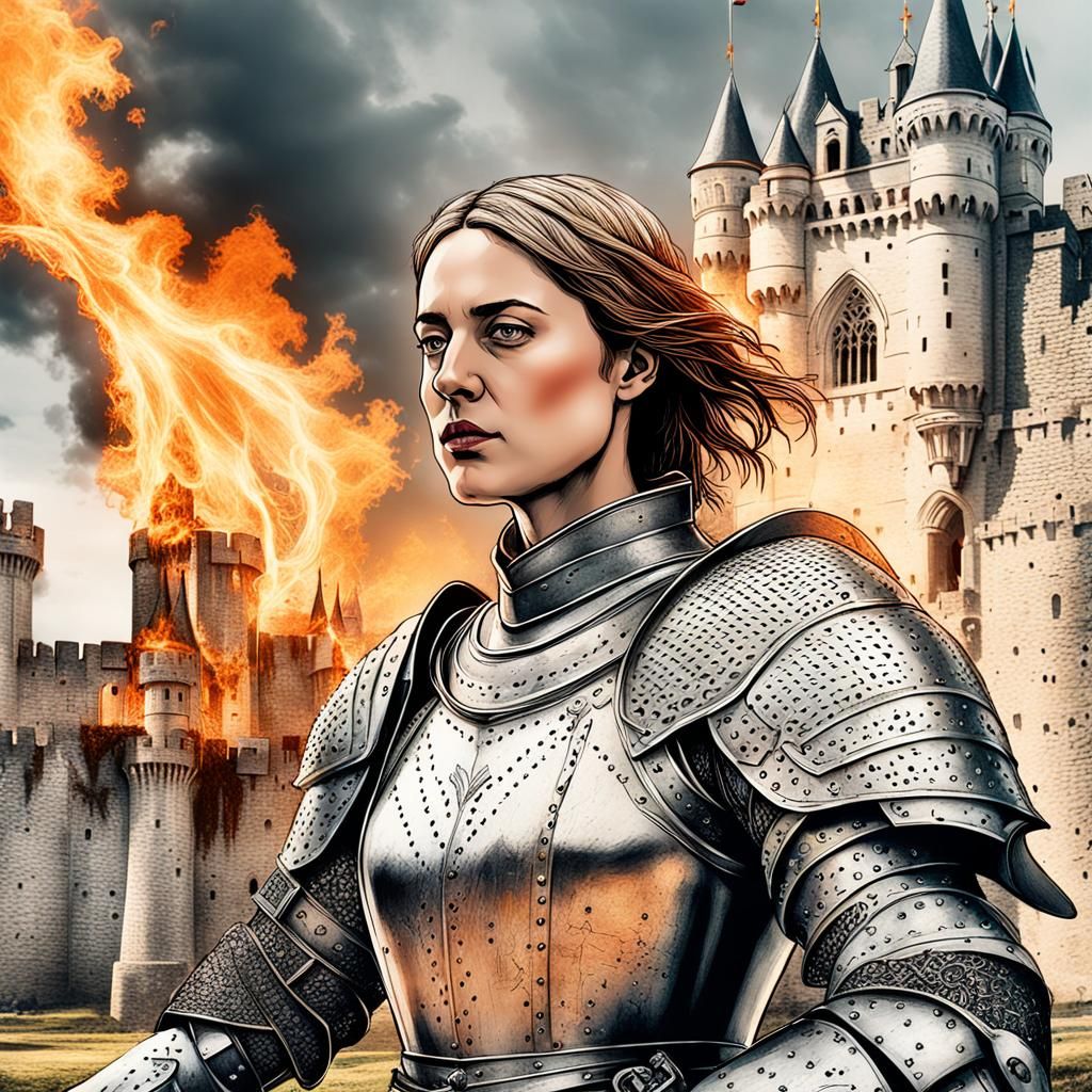 Joan of Arc Portrait with Flaming Sword