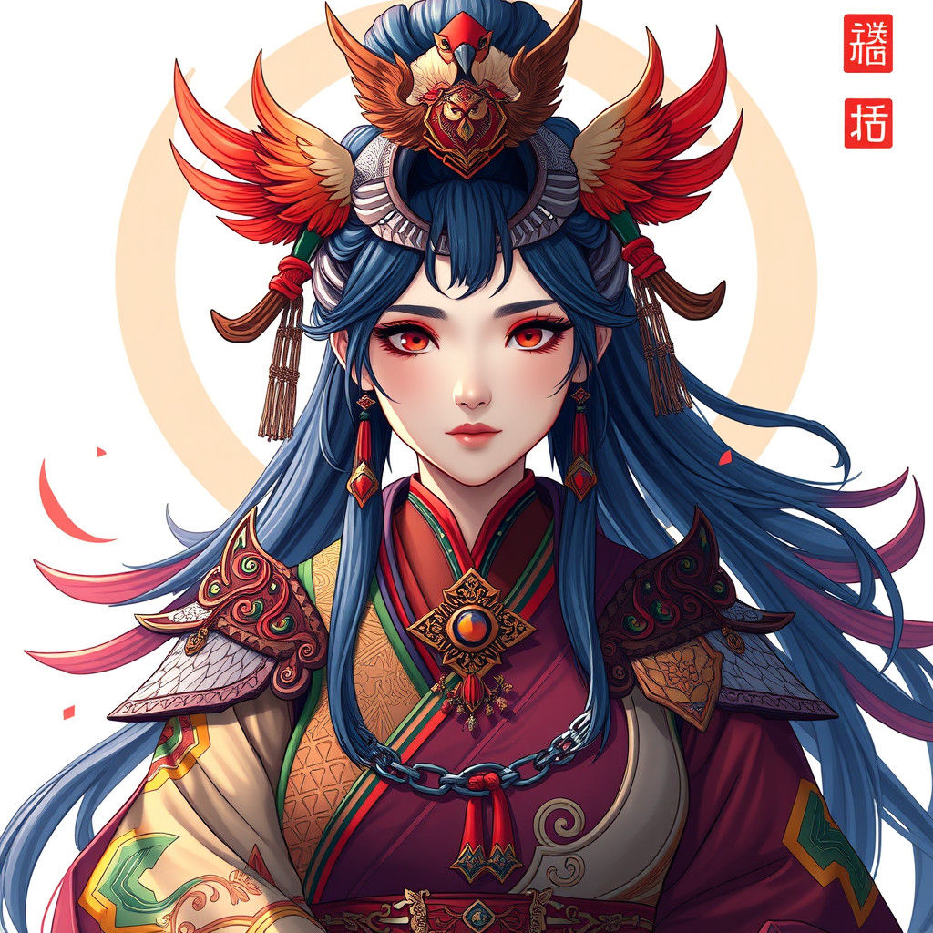 Anime Phoenix War Goddess in Pop Art Style