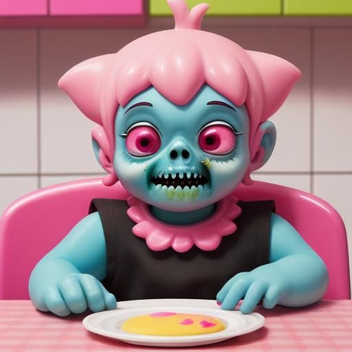 Cartoon Baby Zombie Eats Jello, Pixar-style 3D Animation