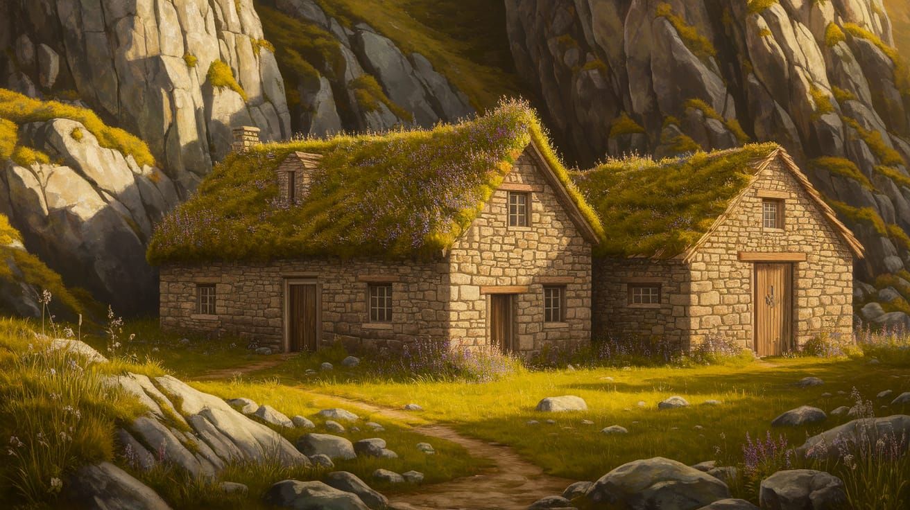 Rustic Stone Cabin in Verdant Landscape, Renaissance Style