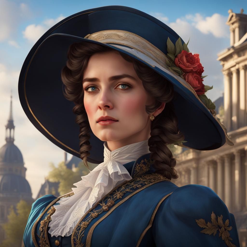 Elegant French Woman Portrait in Art Nouveau Style