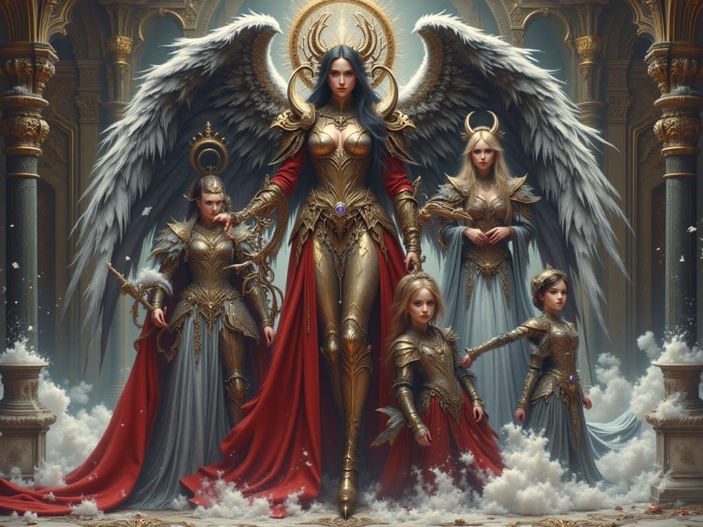 Mysterious Dark Angel Sentinels in Magical Realm