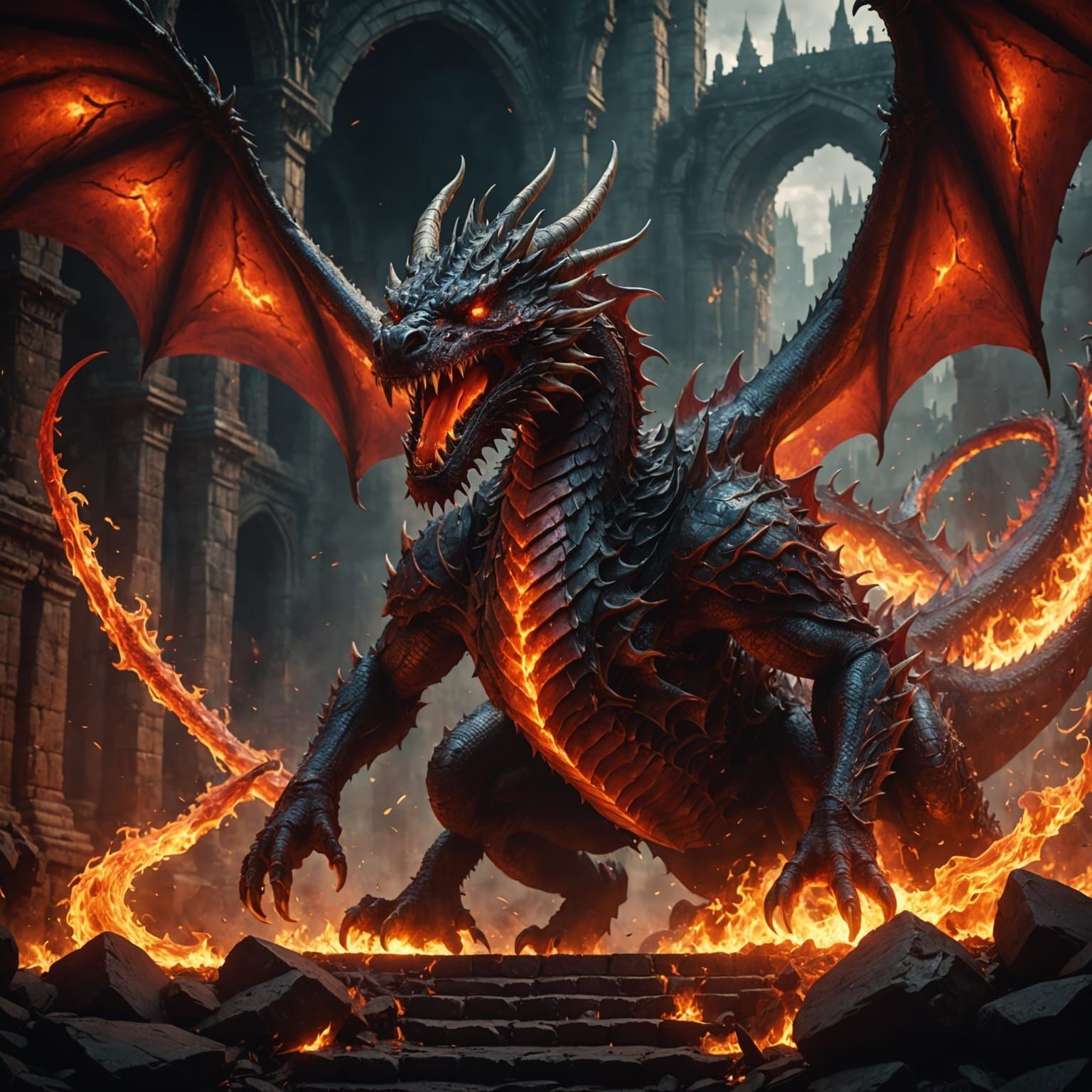 Fiery Dragon Emerges from the Abyss in Vibrant Color