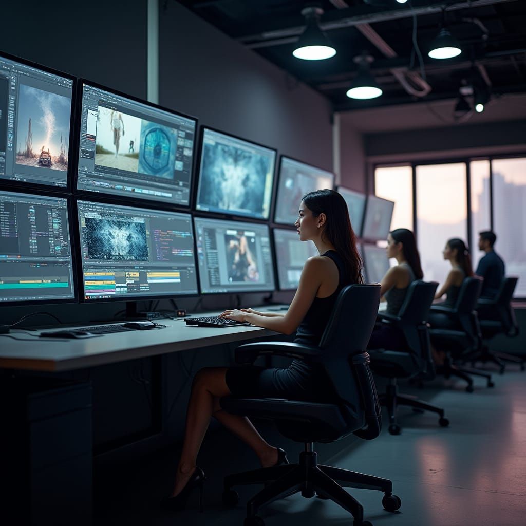 Sleek Video Editing Room in Minimalist Style