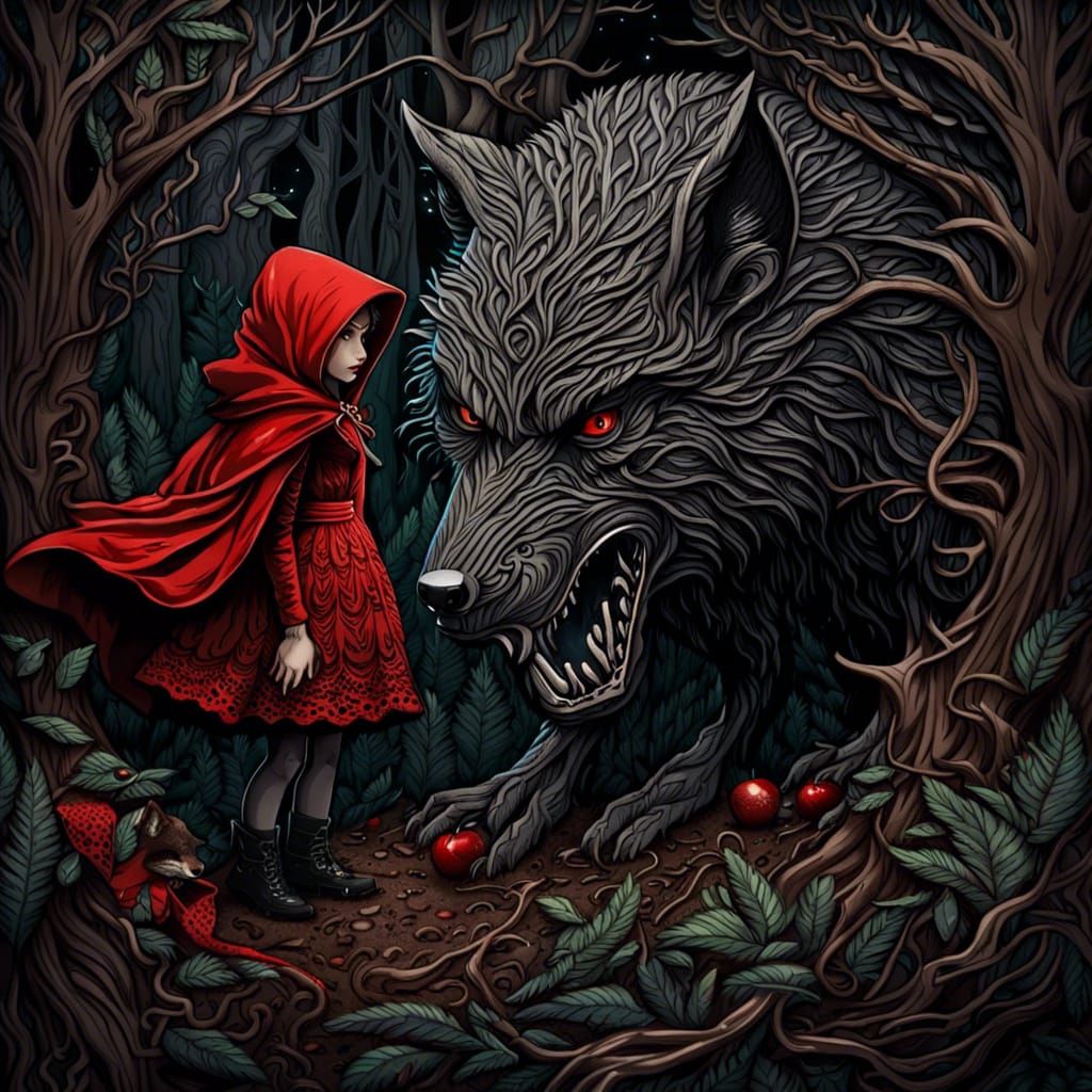 Big Bad Wolf Confronts Little Red Riding Hood