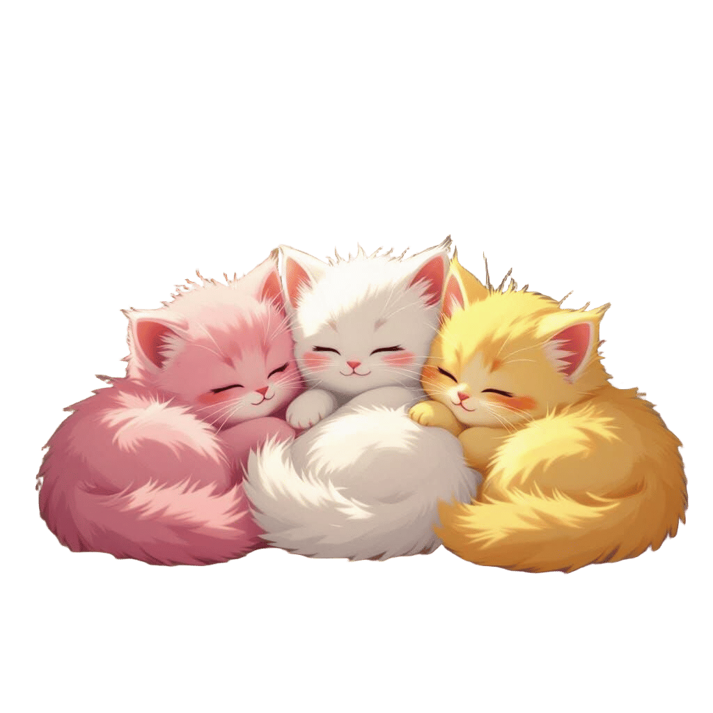 Three Fluffy Kittens Sleeping in a Cozy House