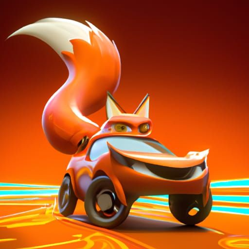 Nine-Tailed Fox Car: Pixar-Style 3D Digital Art
