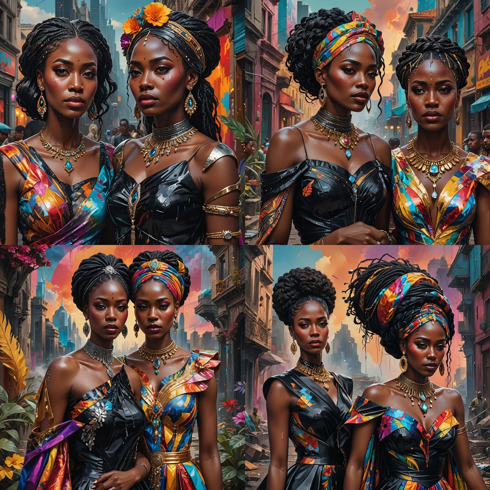 Hyperrealistic Landscape with Women in Elegant Dress