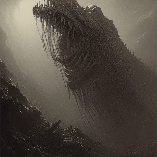 Dagon Horror in Engraving Style