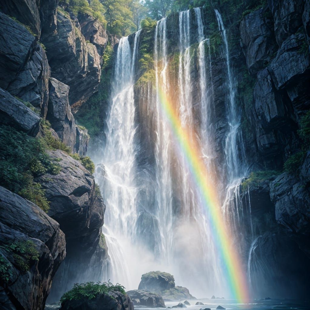 Vibrant Waterfall Cascades Down in Rich Colors