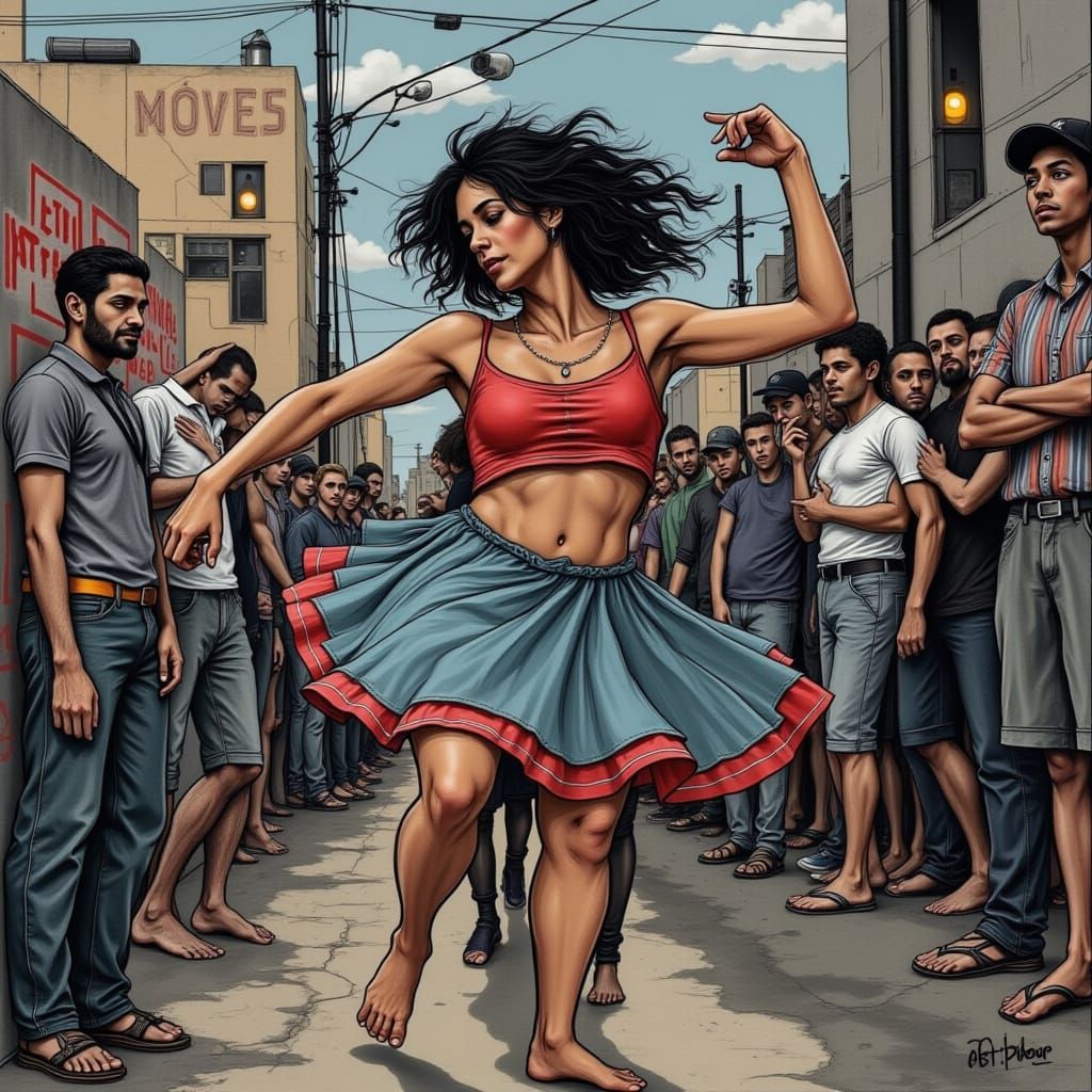 Savant-Style Street Dancer in a Vibrant Nighttime Scene