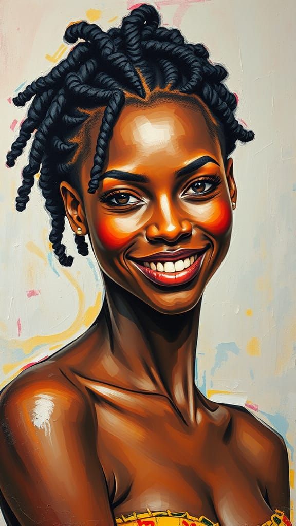 Nubian Woman with Braids in Impasto Oil Painting