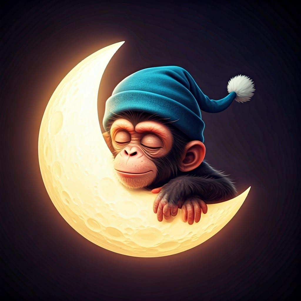 Baby Monkey Sleeps on the Moon: 3D Digital Art