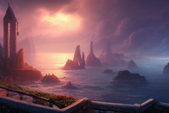 Ocean Ruins Detailed Matte Painting in Unreal Engine