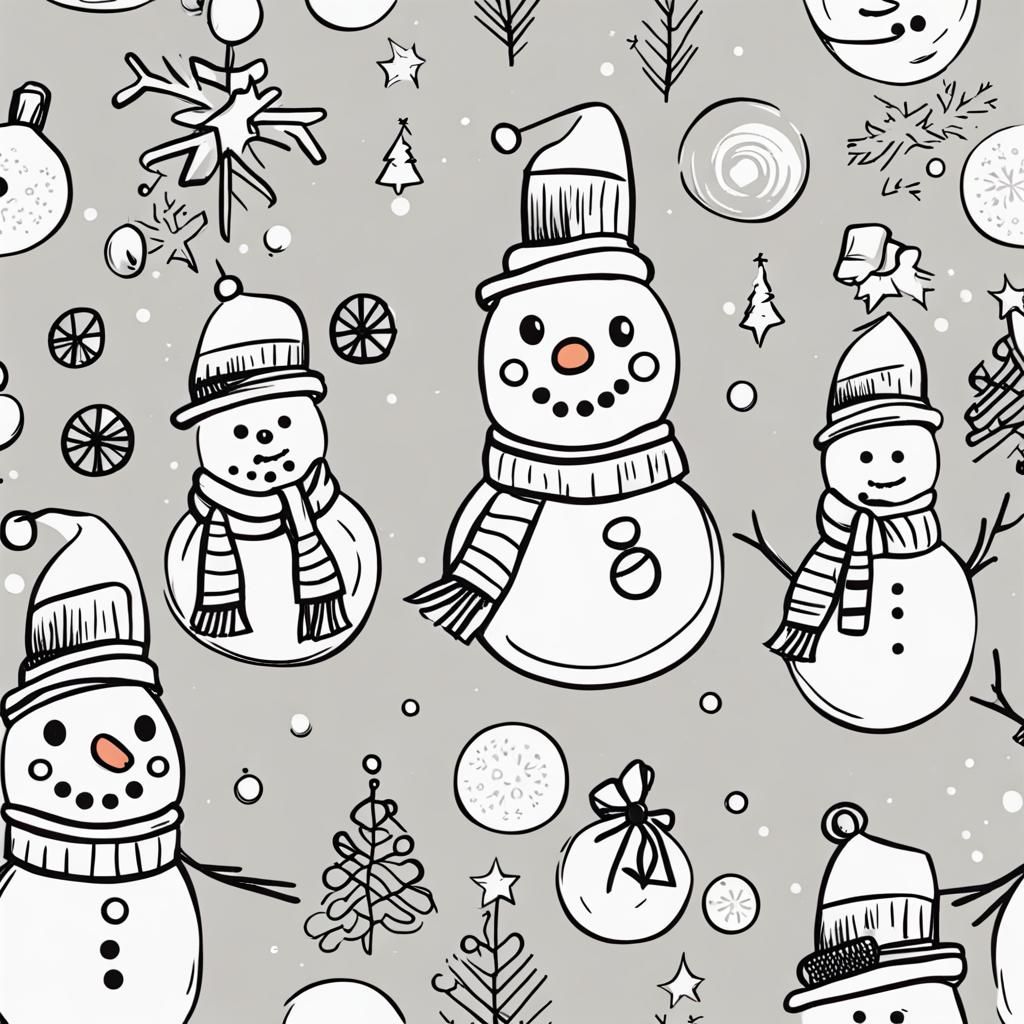Cute Christmas Snowman Line Drawing
