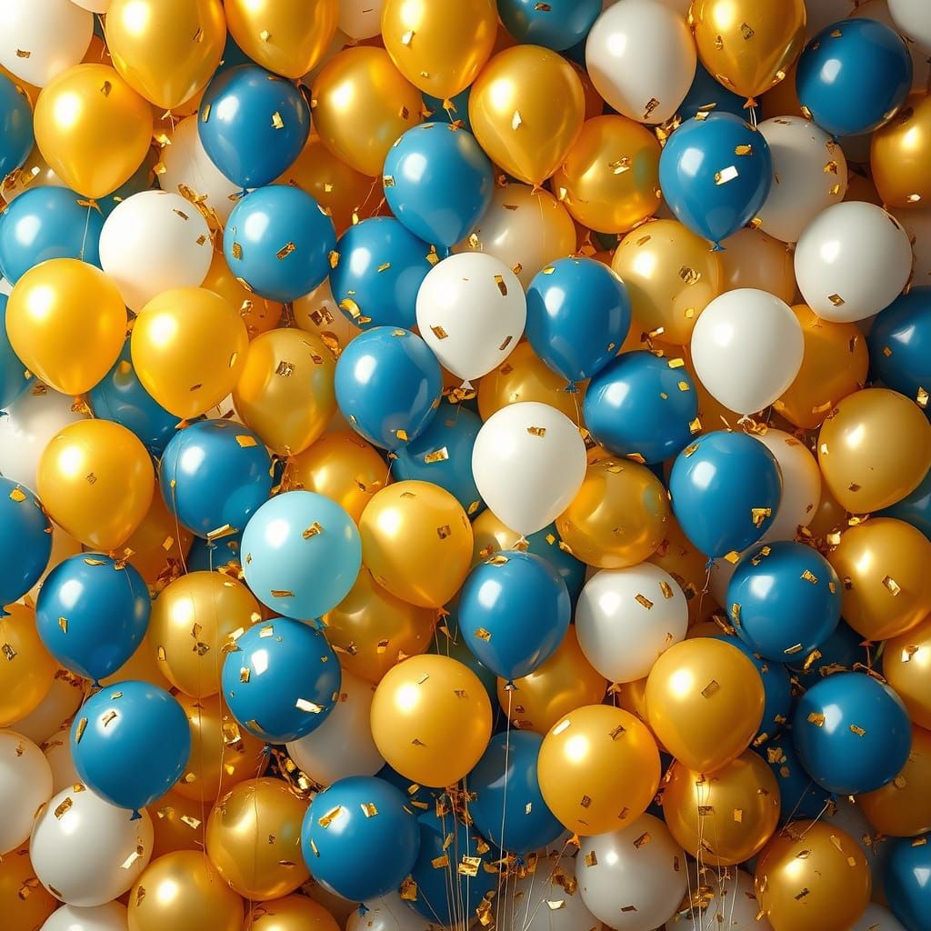 Gold Confetti Balloons in Sci-Fi Art Style