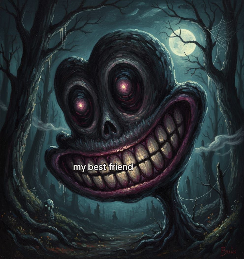 Classical Oil Portrait of Spooky Night Forest