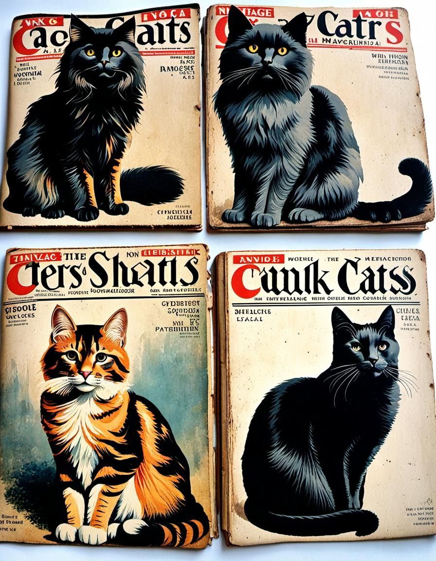 Vintage Gothic Cat Magazine Covers for Ephemera