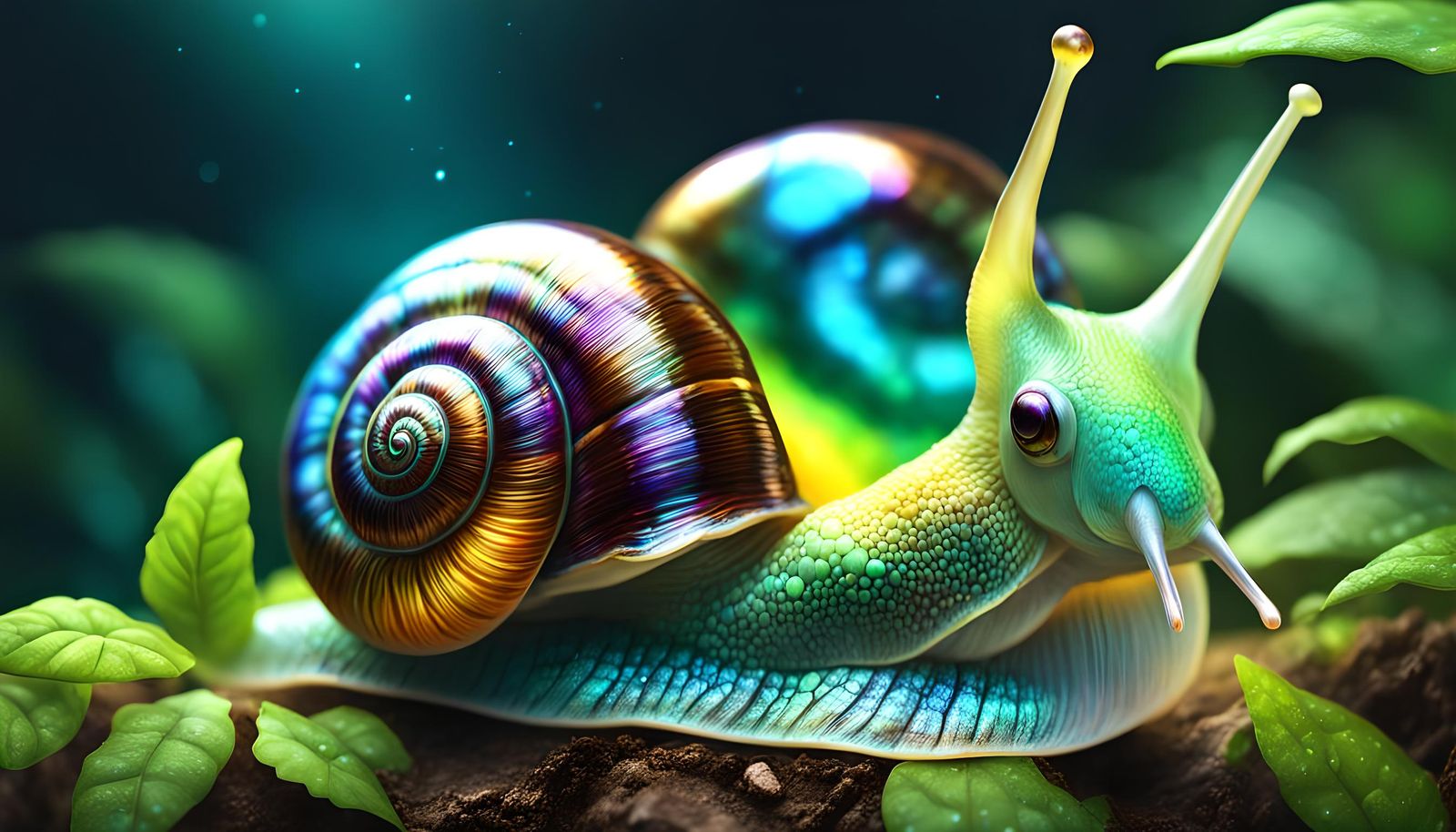 Bioluminescent Chrome Snail in Magical Forest