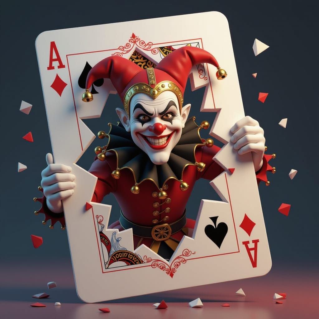 Jester Emerges From Playing Card, Concept Art Style