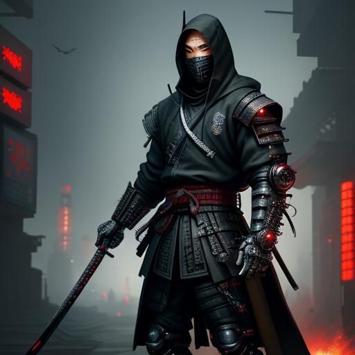 Cyberpunk Samurai Warrior in Celtic Armor