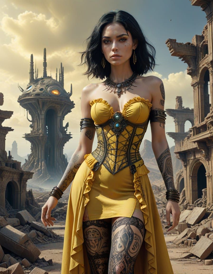 Seductive Woman in Beksiński Alien Landscape