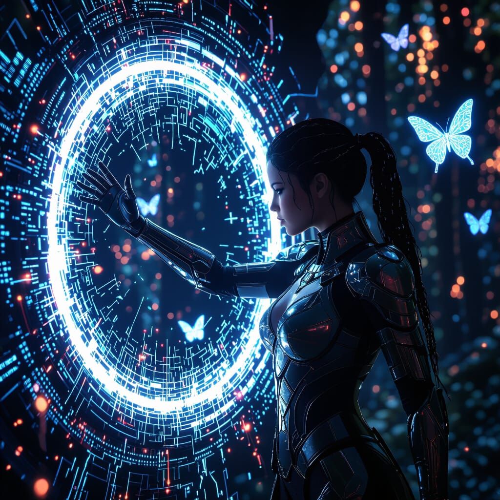 Cyber Woman Enters Digital Portal, Energy Crackles