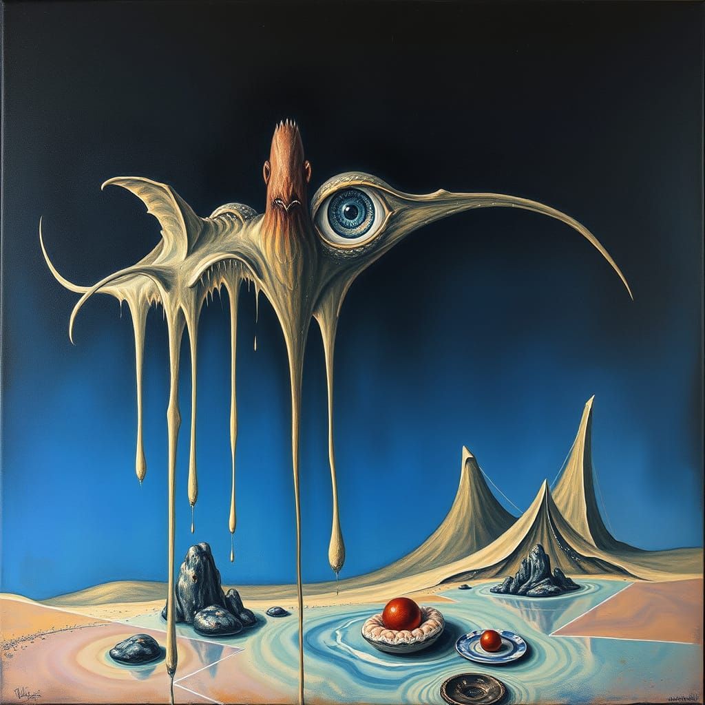 Surrealistic Masterpiece in Dali's Style with Melting Oil Pa...