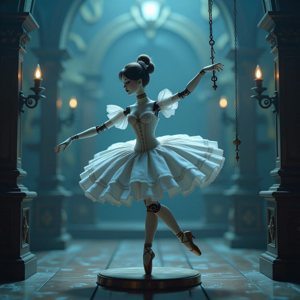 Porcelain Ballerina Automaton in Decaying Theater