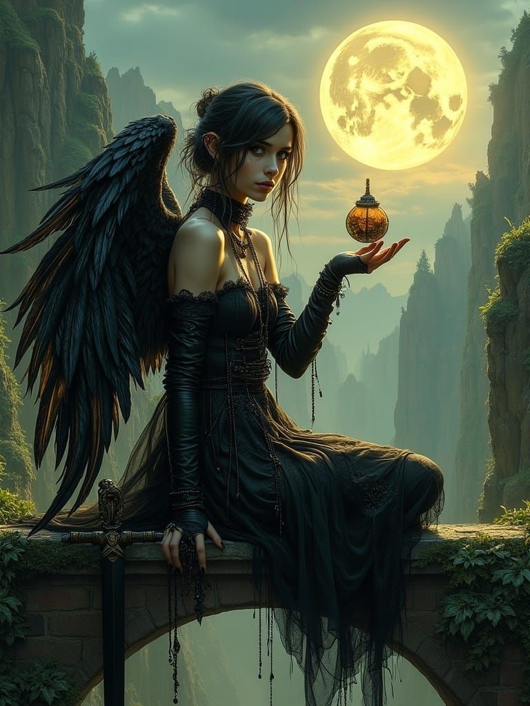 Fallen Angel with Glowing Orb and Sword