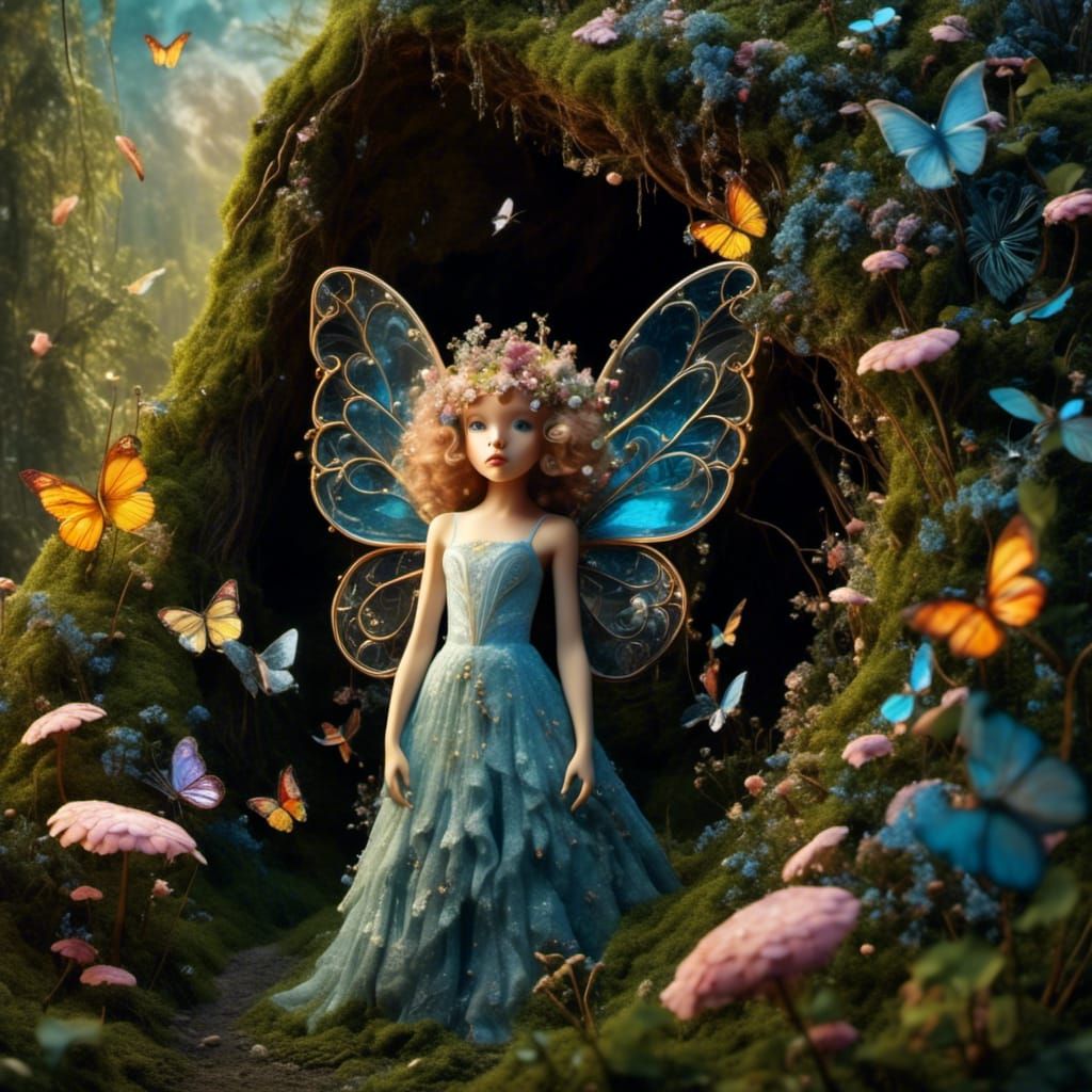Enchanted Fairy in Magical Burrow: Collage Art
