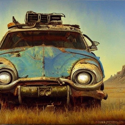 Post-Apocalyptic Car in Oil Painting Style