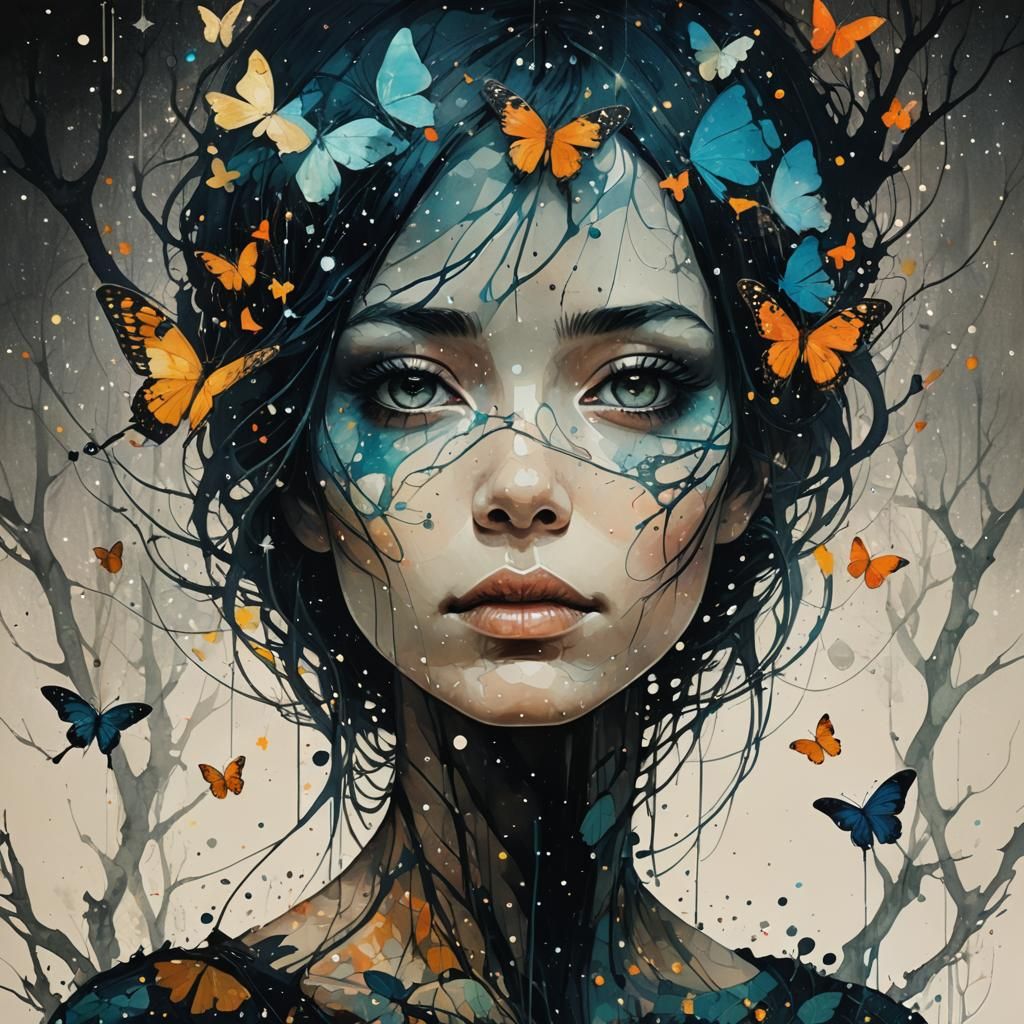 Galaxy Dripping into Star Trees: Double Exposure Art