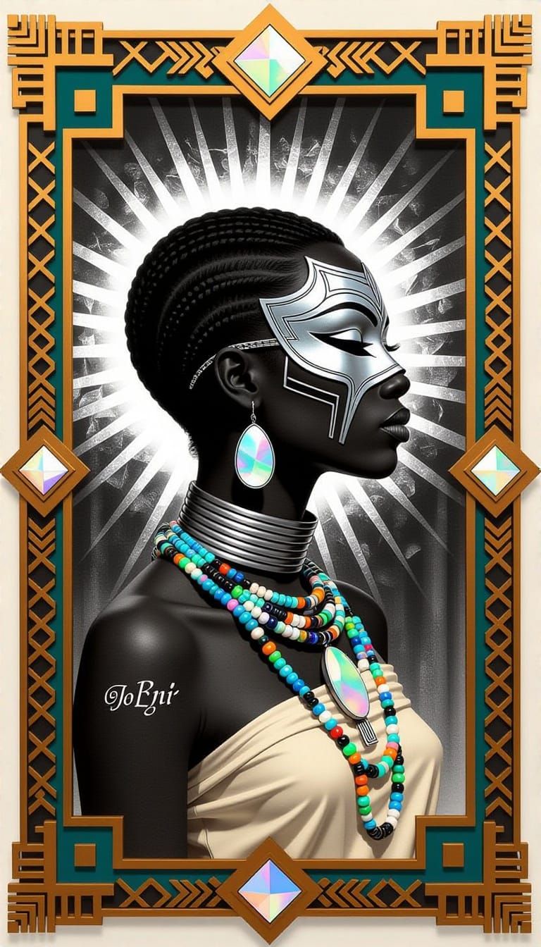 Regal Tribal Futuristic Portrait in Charcoal Style