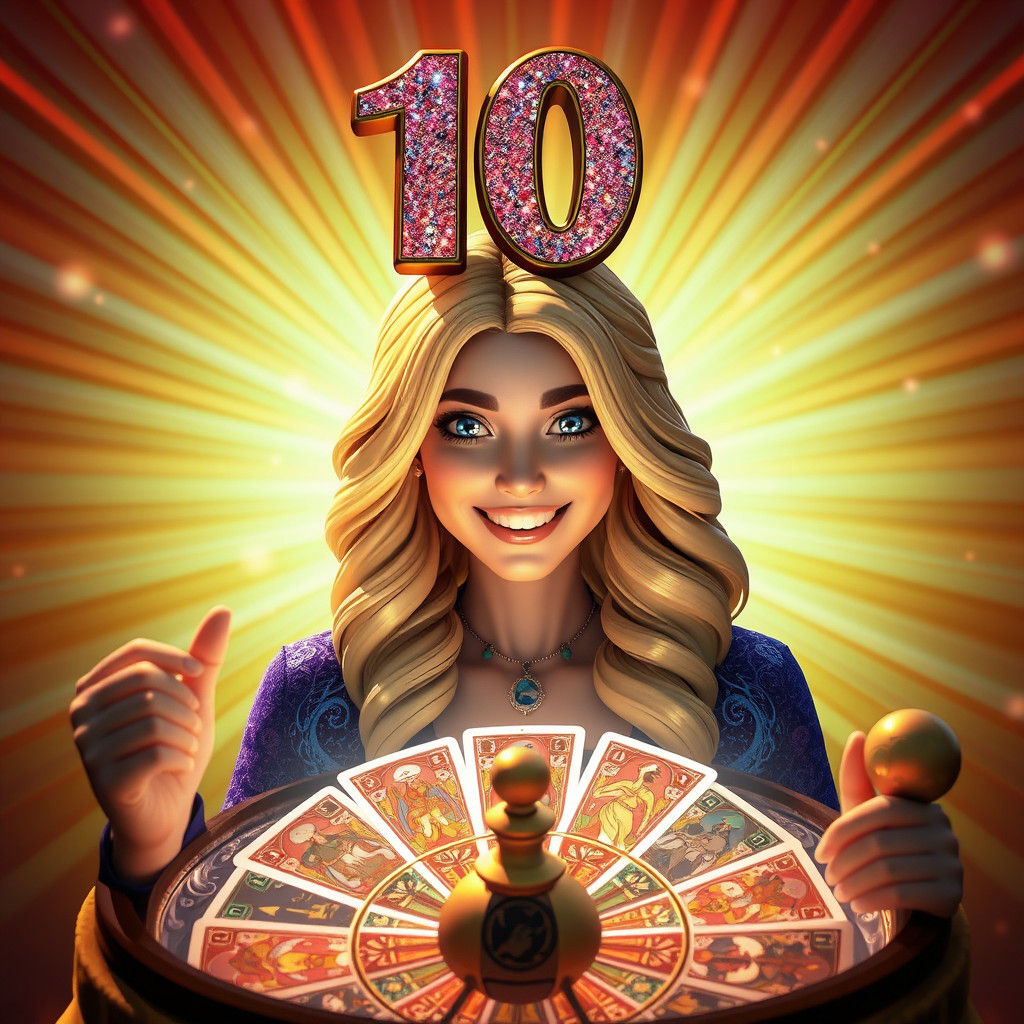 Blonde Tarot Reader with Wheel of Fortune in Pixar Style