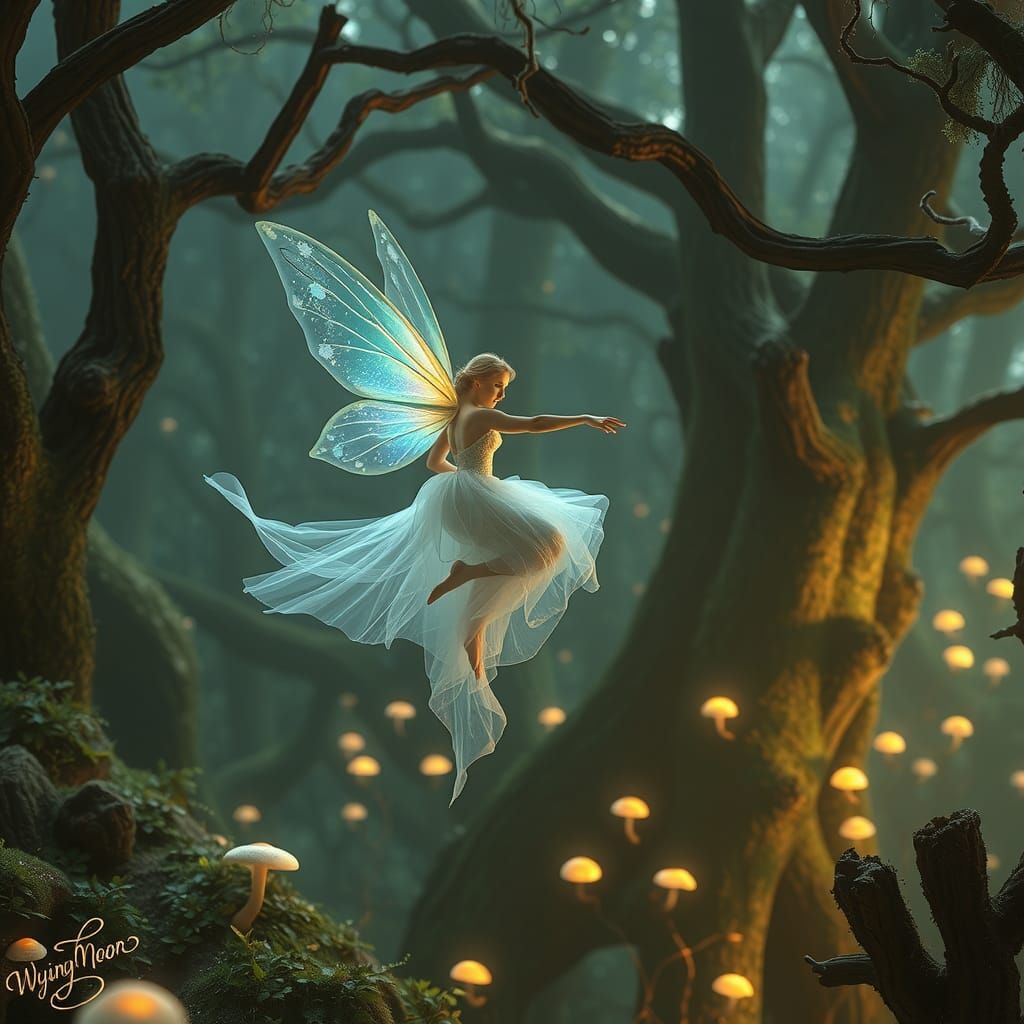 Luminous Fairy Soaring Through Mystical Forest