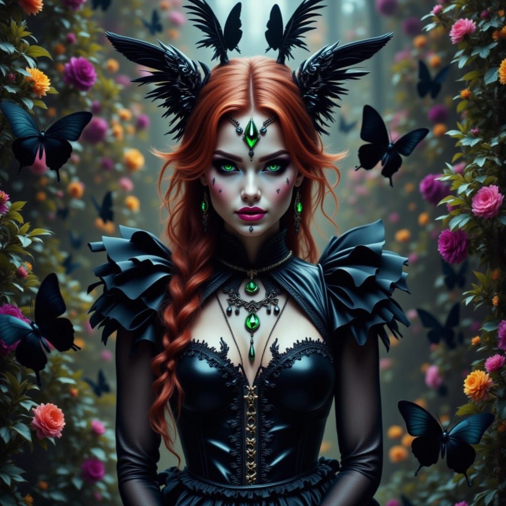 Fae Witch with Butterflies in Graffiti Art Style