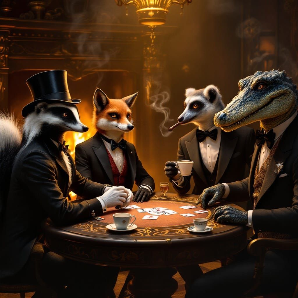 Steampunk Friends Gather Around the Fireplace for a Night of...