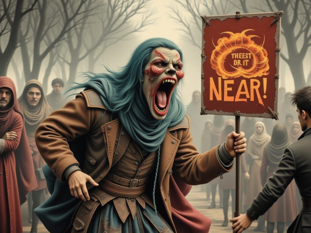 Bizarre Prophet Yelling About the End in Dreamlike Art