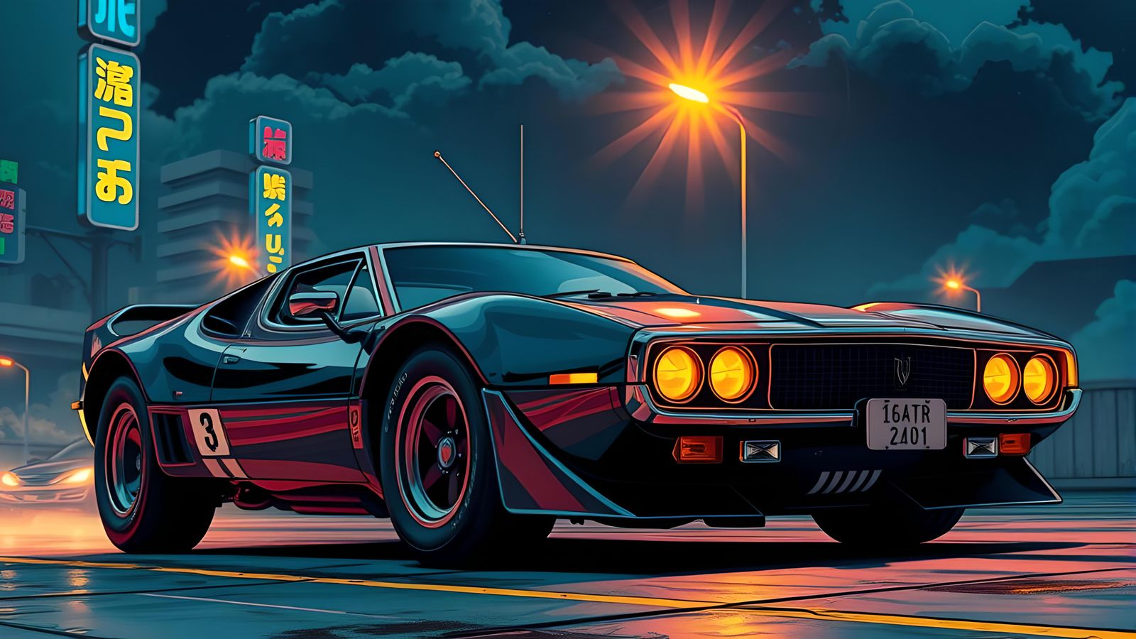 Futuristic Manga Supercar in Comic Book Style