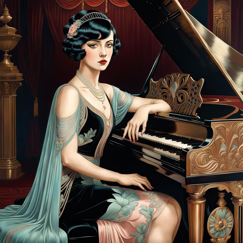 Art Deco Woman at Grand Piano