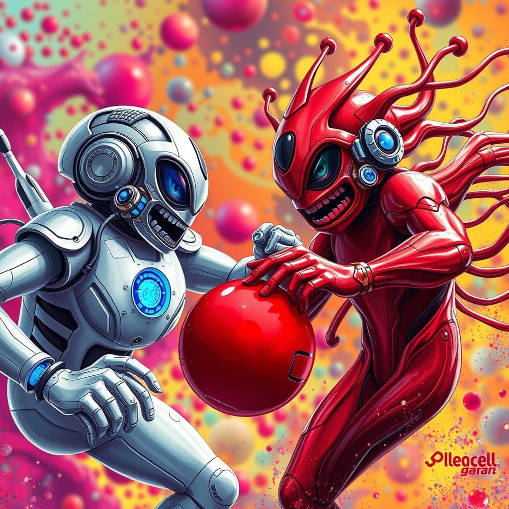 Cyberpunk White Blood Cells in High-Speed Sports Battle